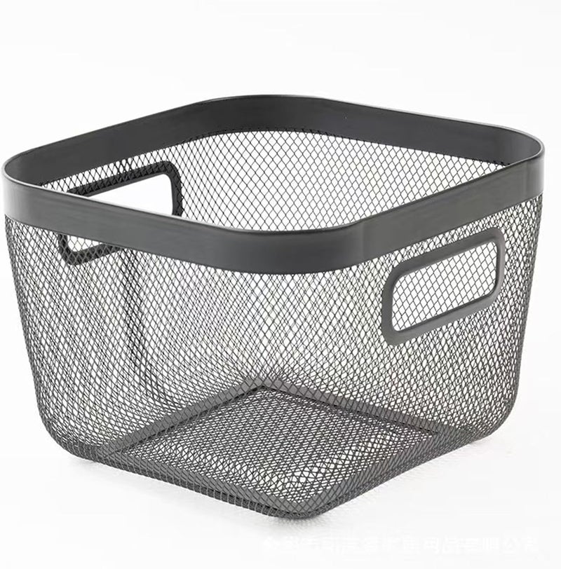 AJIODA Metal Mesh Steel Baskets, Household Wire Storage Organizer Bin Garden Harvest Basket Multi-functional Fruit Baskets with Handles for Kitchen Bathroom Picnic Shopping Decor Cabinet Home, Black - Image 1